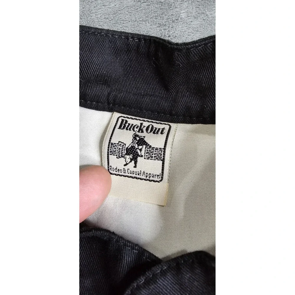 Vintage Buck Out Mens L Rodeo Casual Bullriding Shirt Black White/Cream USA TX